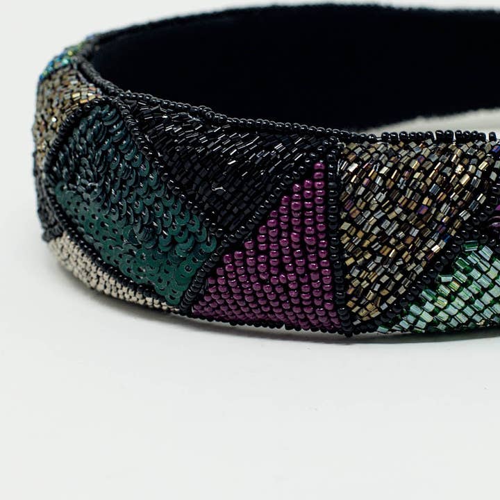 Black Thick Embroidered Headband in Cool Colors for wholesale on Faire1