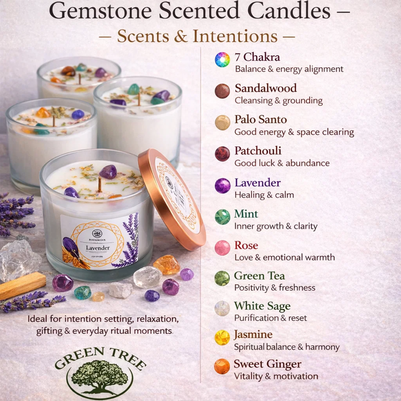 Green Tree – wholesale Jar/filled candle – Green Tree Gemstone Scented Candle Healing Lavender 256g3