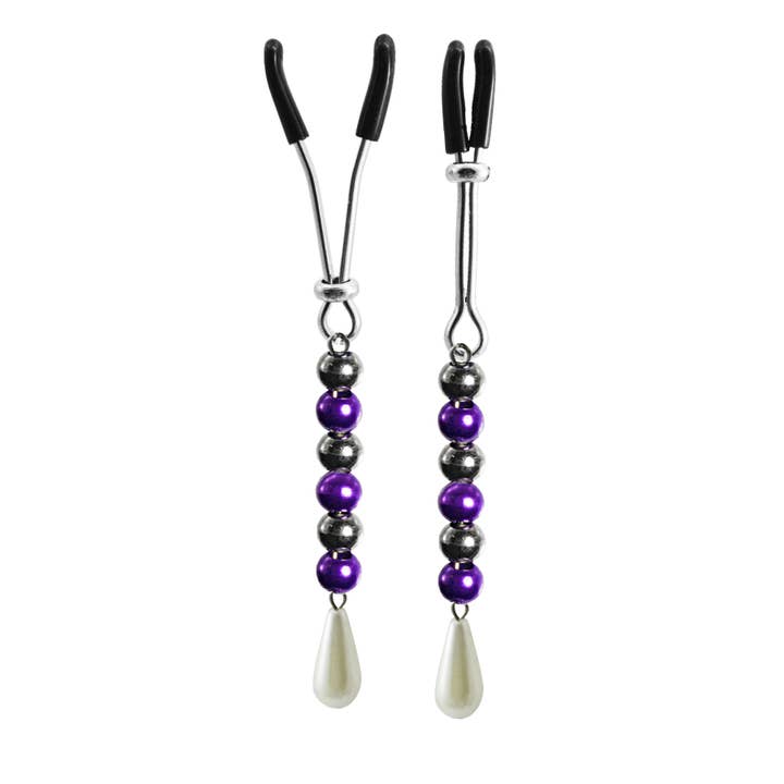 Nipple Clamp Tweezer With Anodized Beads Pearl -Blue - for wholesale by Bijoux De Nip