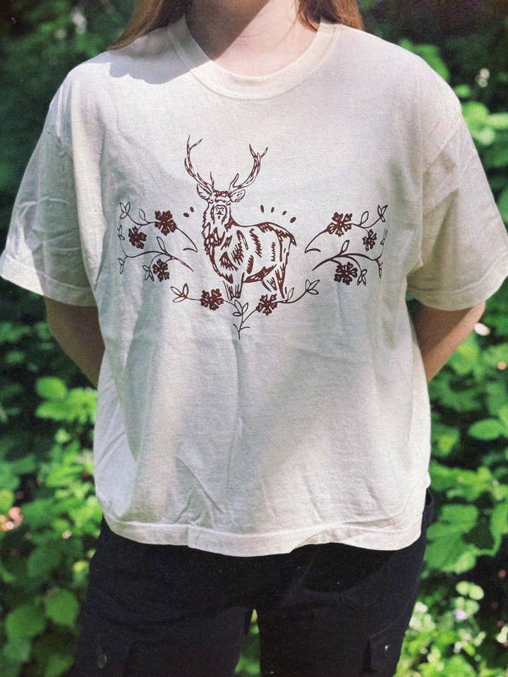 Elk Dianthus Cropped T-shirt for wholesale by Moody Moon Company