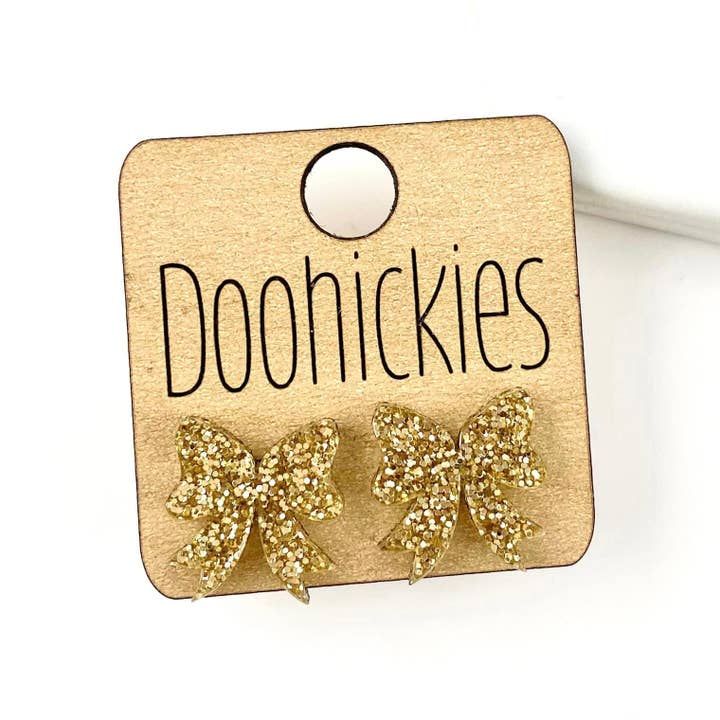 Doohickies - Wholesale Stud/Post Earrings - 15mm School Spirit Glitter Bow Studs - Custom Spirit Earrings - 9 Color Options4