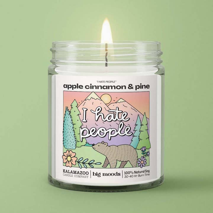 Big Moods - Wholesale Jar/Filled Candle - "I Hate People" Apple Cinnamon & Pine -  Luxury Soy Candle0