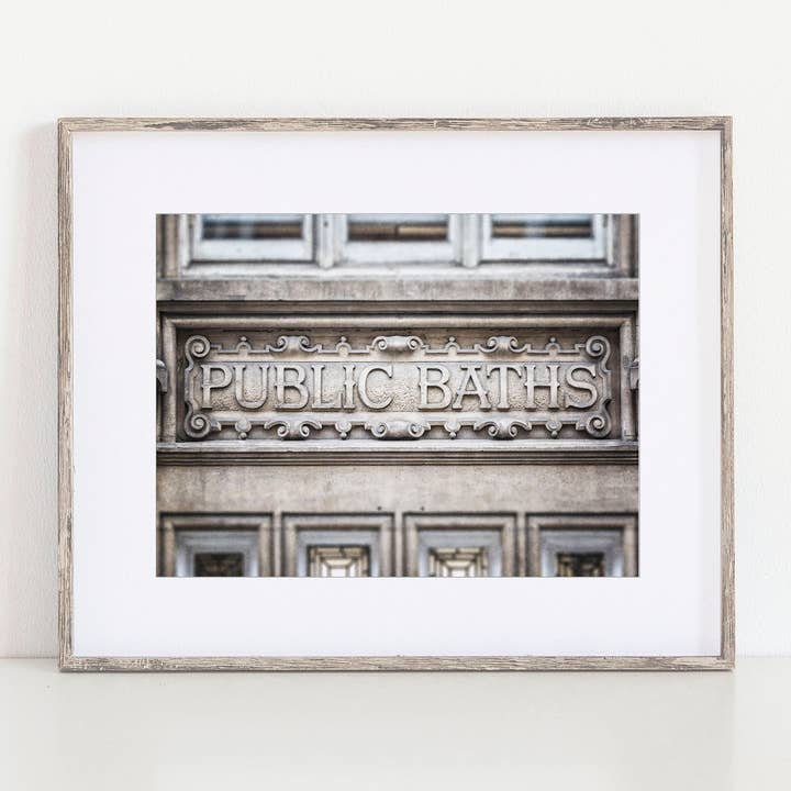 Public Baths Sign Art Print | London for wholesale by Lisa Russo Fine Art