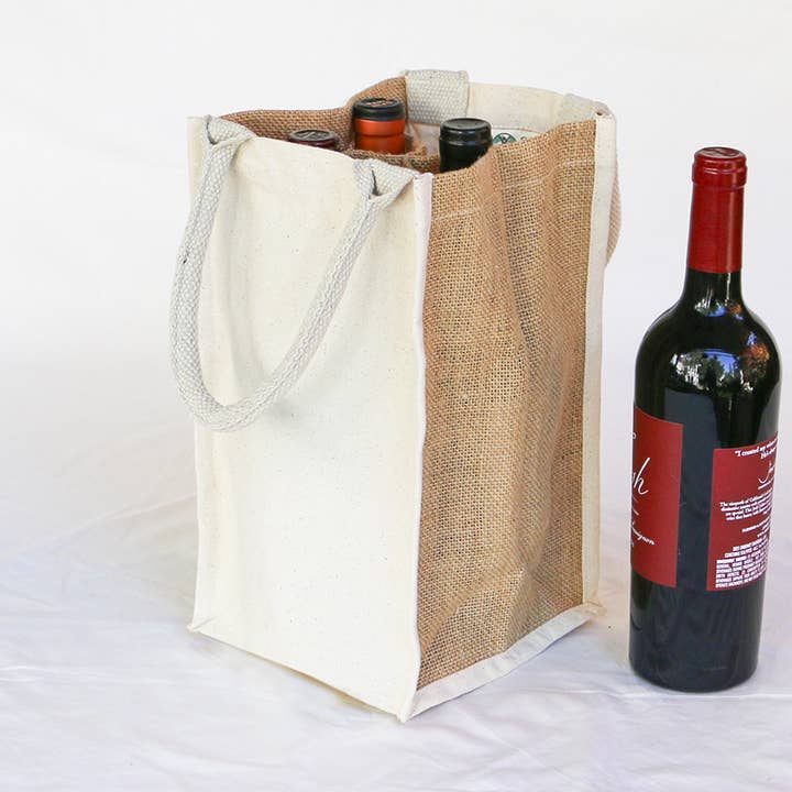 Sac à vin à 4 poches en toile et jute - Simple Ecology pour la vente par Simple Ecology