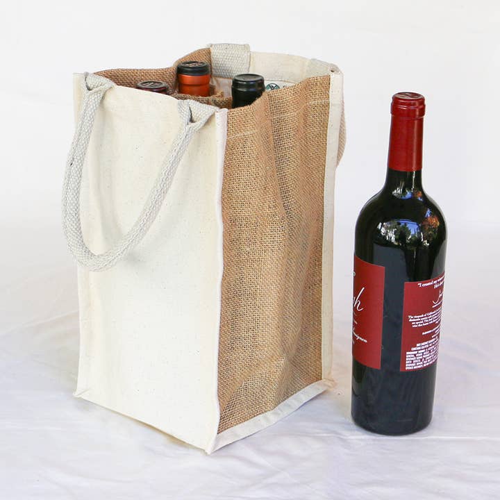 Canvas & Jute 4 Pocket Wine Tote - Simple Ecology for wholesale by Simple Ecology