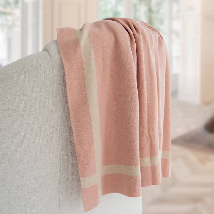 Dusty Blush Luxurious Jouri Equestrian Stripe Cotton Knit Throw Blanket for wholesale on Faire
