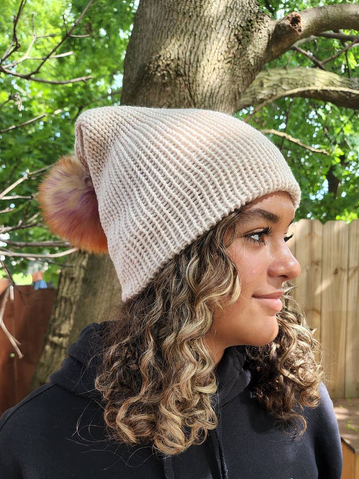 Faux Fur Pom Beanie, knit beanie, winter hat, pom pom hat, w for wholesale by Blessed Hearts Co