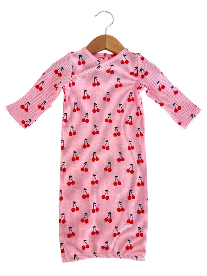 Organic Waffle Gown, Pink Cherries for wholesale by SpearmintLOVE