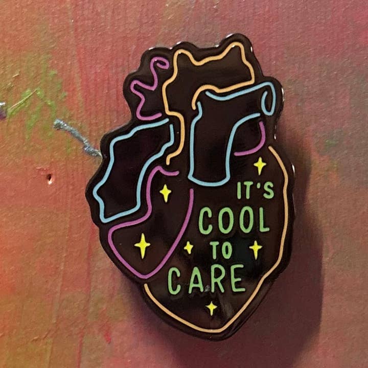 Cool to Care Enamel Pin for wholesale by Galaxy Brain Design