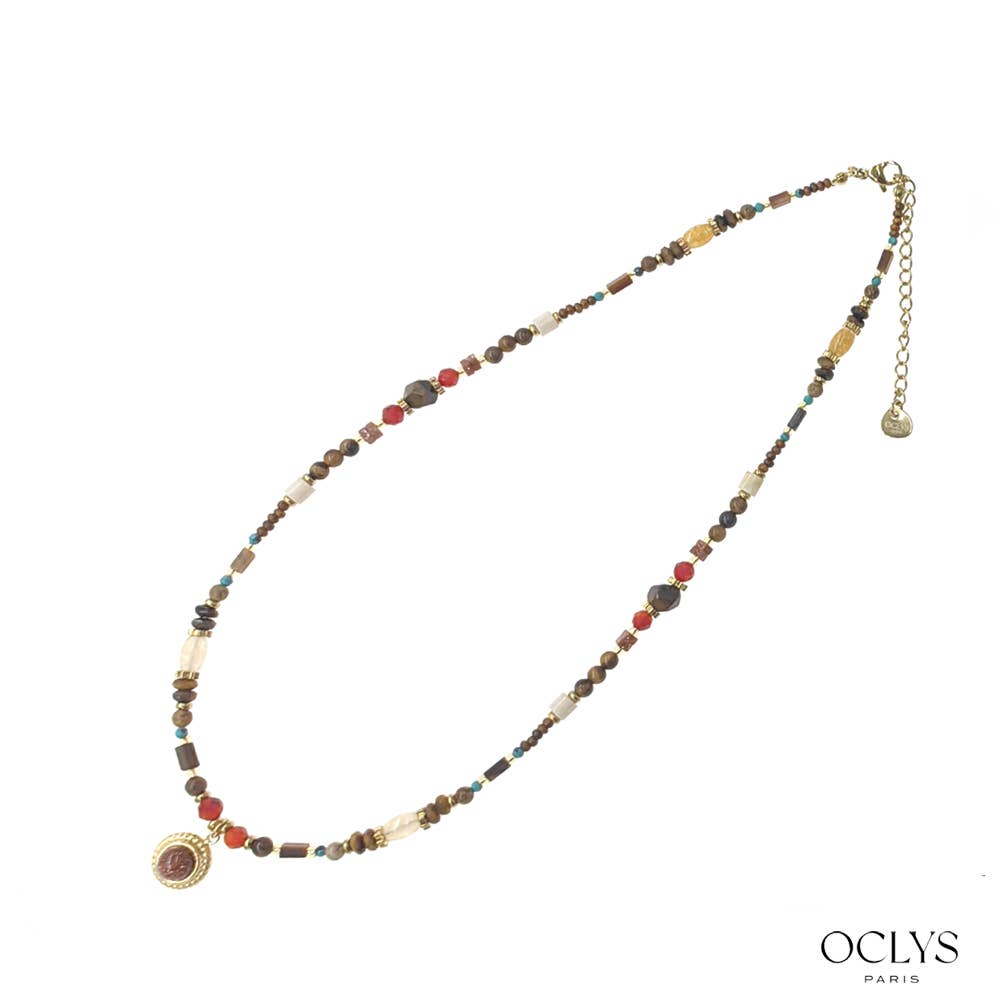 Oclys – wholesale Hänge-/berlockhalsband – Halsband med naturliga stenar och hänge i guldpläterat rostfritt stål1