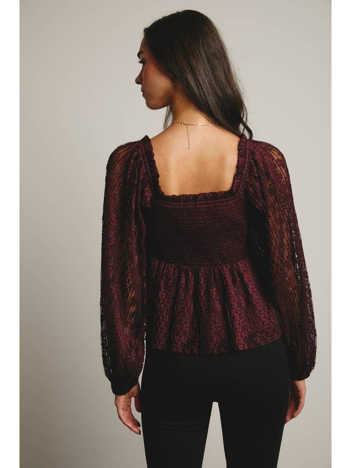Forte - Wholesale Blouse – Women’s - Pleated Lace Peplum Blouse FT00017