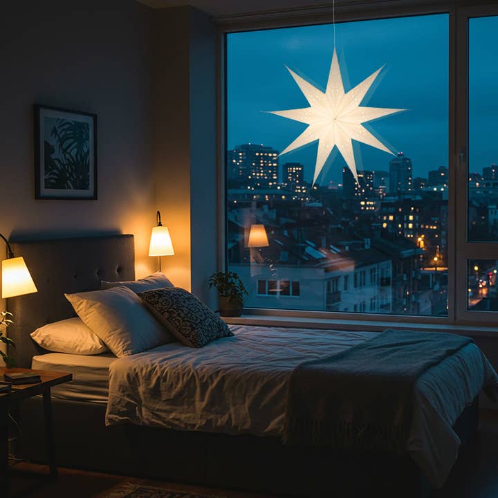 Artschatz LLC - Wholesale Paper Lantern/Lamp - Twinkle Star 9 Point 25" - White - Paper Star Light - Paper Lantern Light1