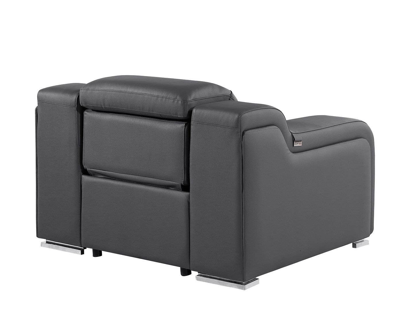 HomeRoots - Wholesale Chair - 41" Dark Gray Italian Leather Wall Hugger Recliner With USB5