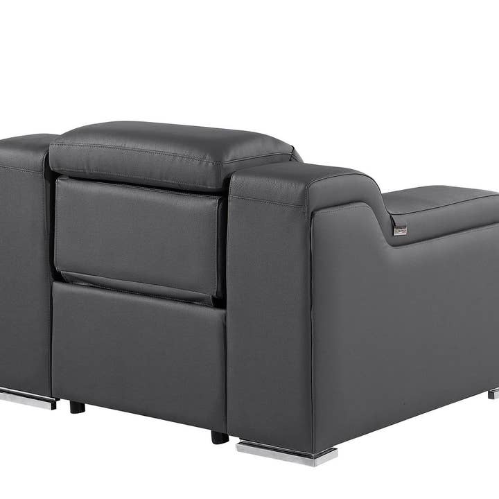 HomeRoots - Wholesale Chair - 41" Dark Gray Italian Leather Wall Hugger Recliner With USB5