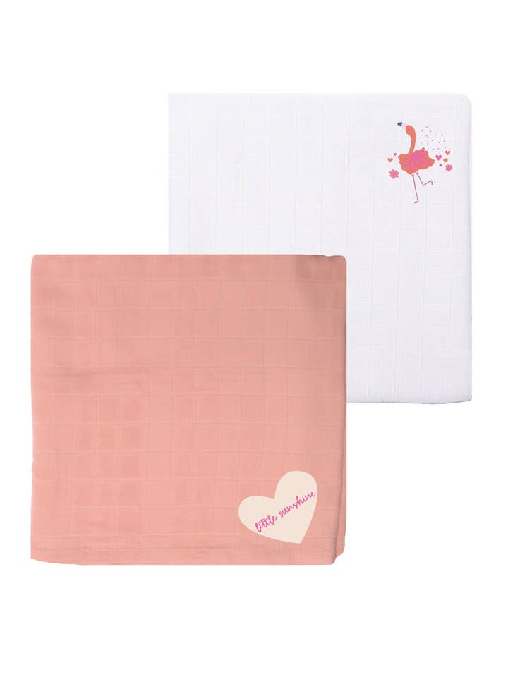 Pack de 2 Musselinas Premium em Damasco e Branco com Estampa "Flamingo" por atacado de Liliput