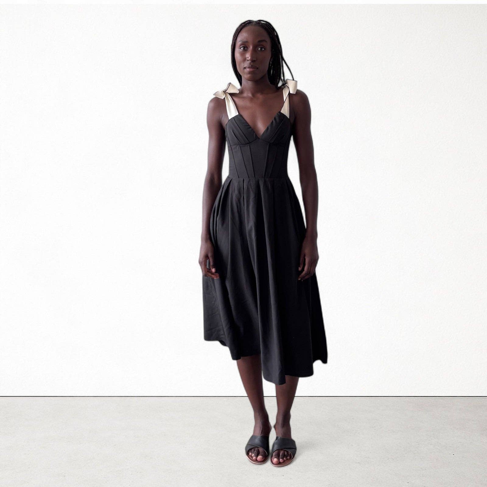 London Atelier Byproduct – wholesale Dress – Women's – Black Corset Dress With Contrasting Trap Ties5