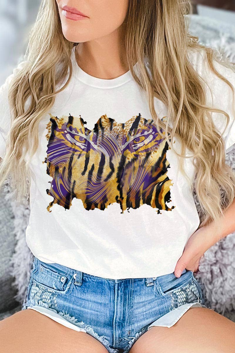 COLORBEAR - Wholesale Screen Printed T-Shirt - Women's - TIGER,LSU,FOOTBALL UNISEX SHORT SLEEVE,GRAPHIC TEE,GRAPHIC15