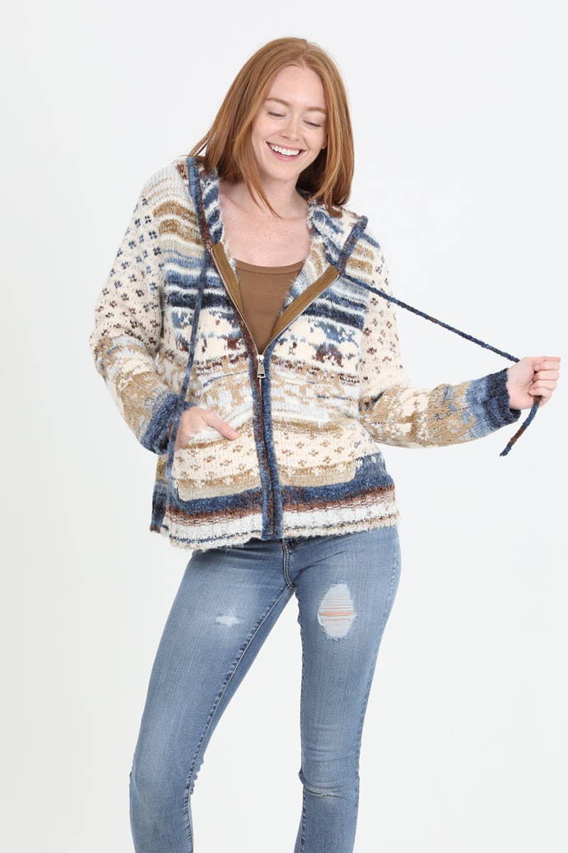 ANGIE - Wholesale Knit Sweater - Women's - XHS08-ASIS COZY ZIP FRONT HOODED CARDIGAN SWEATER W POCKETS8