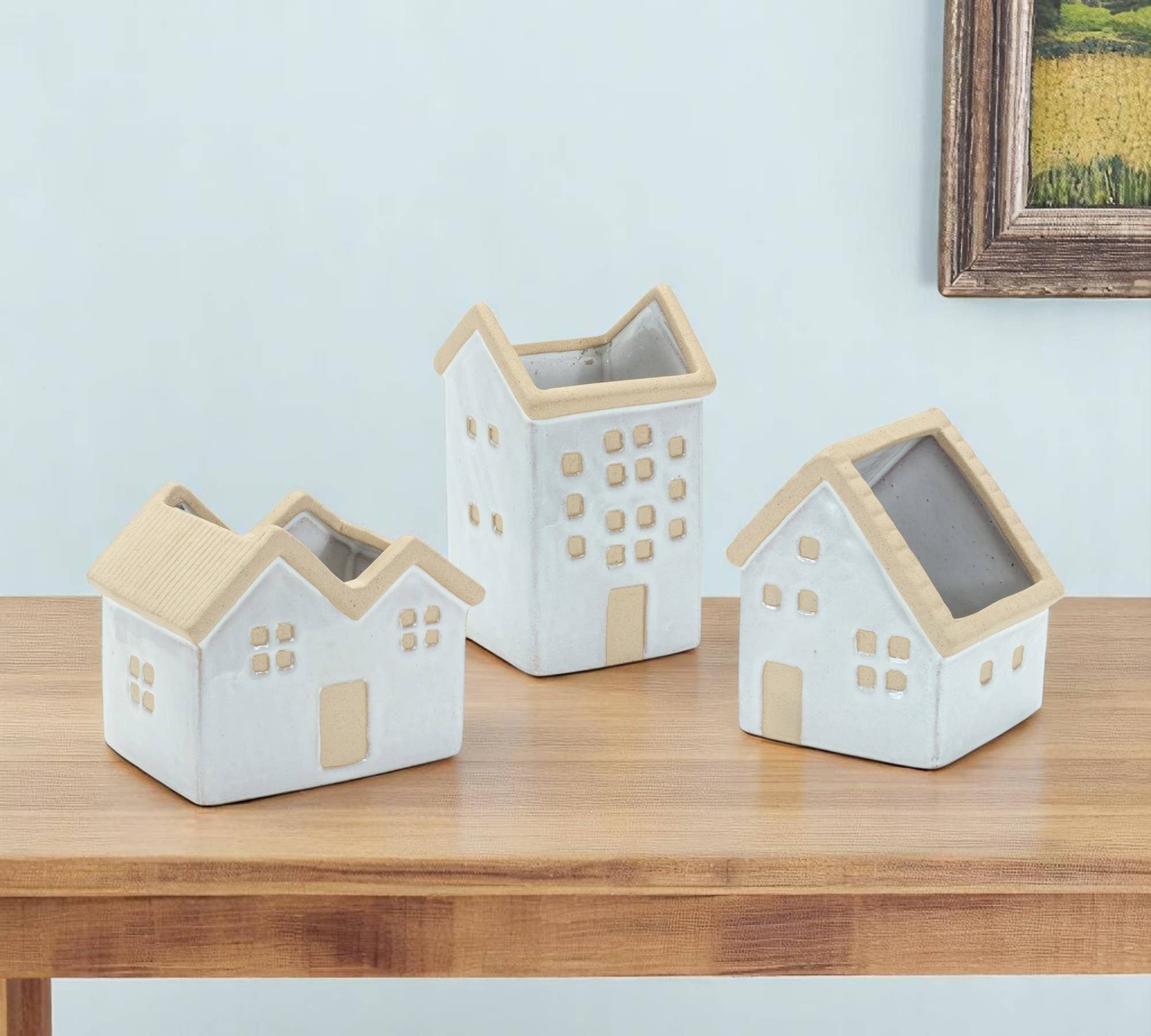 HomeRoots – wholesale Indoor pot – Set of Three White And Natural House Trio Pot Planters1