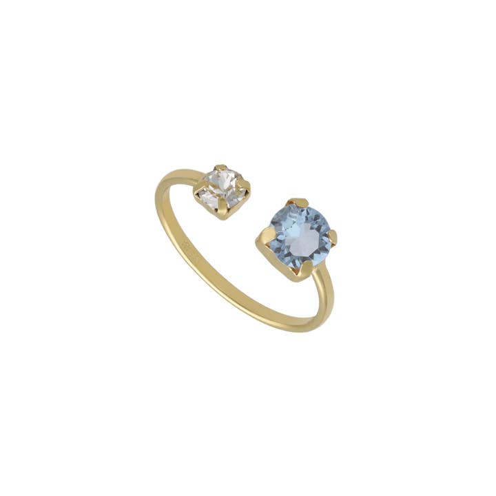 Adjustable Jasmine crystal ring in gold-plated silver for wholesale by Victoria Cruz