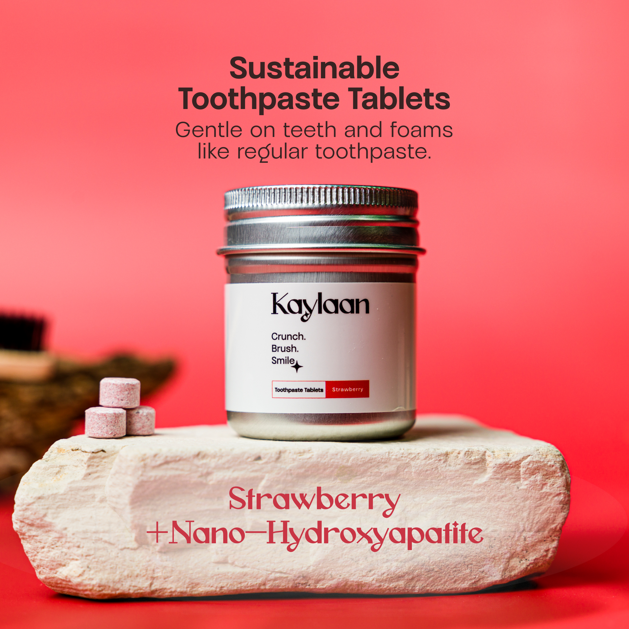 Kaylaan Toothpaste and Mouthwash Tablets - Wholesale Toothpaste - Kaylaan Strawberry Toothpaste Tablets – Fluoride-Free Tin 1