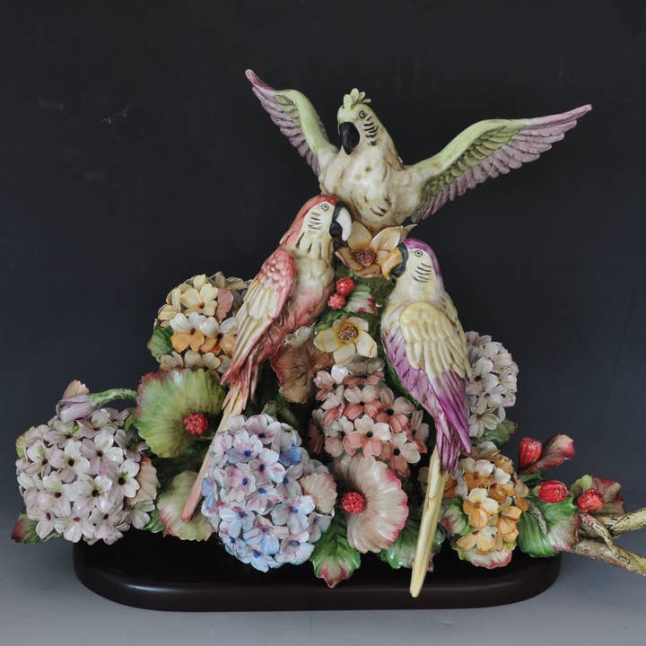 PARROTS IN THE GARDEN for wholesale by I Borbone Arte di Capodimonte srl