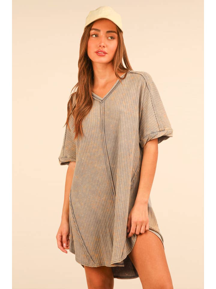 VERY J - Vente Robe – femme - Mini-robe droite en tricot côtelé délavé minéral ND3163619