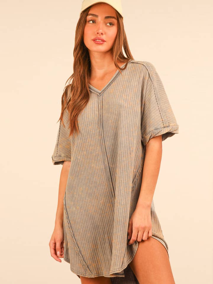 ND31636-Mineral Washed Ribbed Knit Shift Mini Dress for wholesale by VERY J