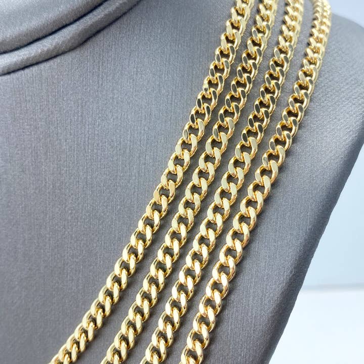Luxus Accessories - Wholesale Link & chain bracelet - 18k Gold Filled 4mm Flat & Polished Curb Link Chain or Bracelet or Anklet, Cuban Link Chain in various lengths1