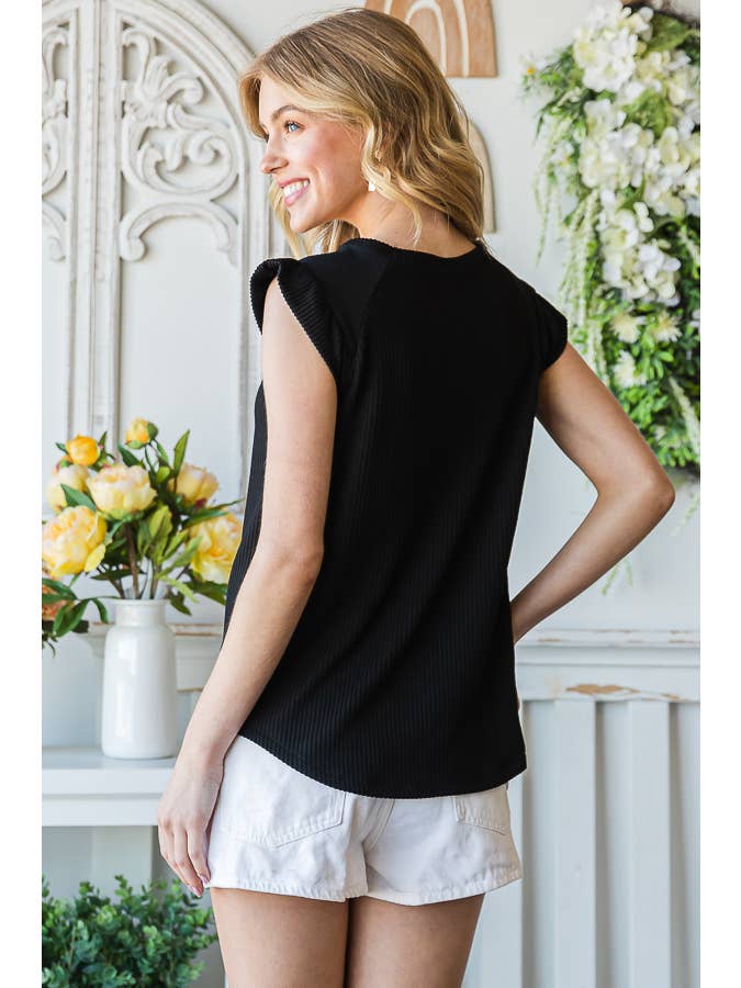 7th Ray – Engroshandel Strikket top - Dame – Solid Rib Knap-Front Flæseærme Top T515611