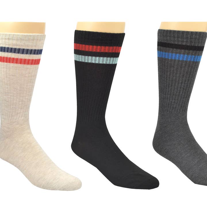 Sock House Co. Basic Stripe 3 Pair Pack Crew Socks for wholesale by Everything Legwear