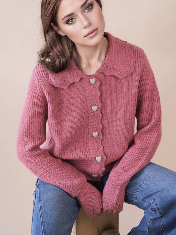 12W3445N-Heart Button Down Knit Sweater Cardigan for wholesale by VERY J