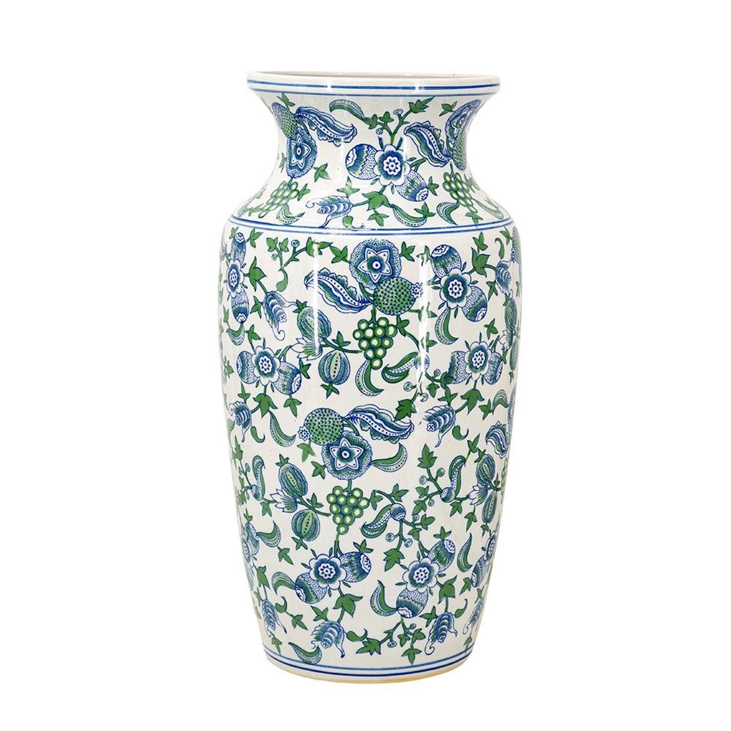 HomeRoots - Vente Vases - Vase de table en porcelaine chinoiserie blanc, bleu et vert de 24 pouces3