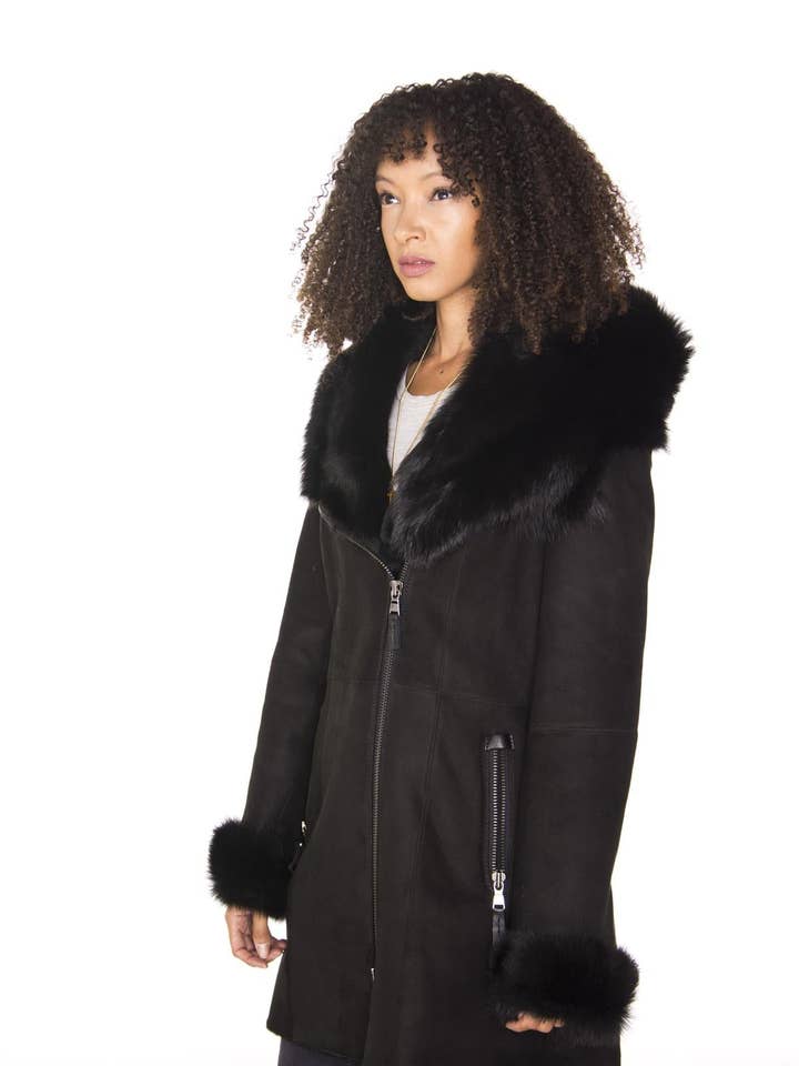 Infinity Leather (Upperclass Fashions Ltd) - Wholesale Fur/Faux Fur Coat - Women's - Ladies Suede Merino Sheepskin Coat-Samara
