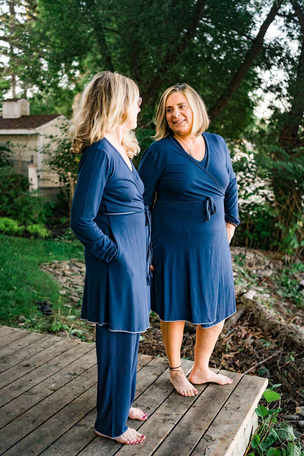 Mimi Island Loungewear - Wholesale Robe - Women's - The Island Robe - Bay Blue (dark Blue/White Trim0