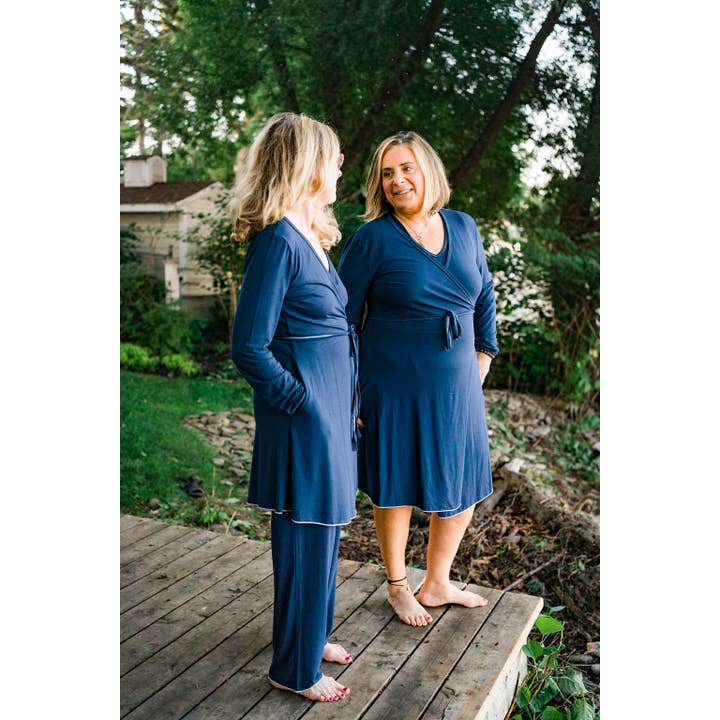 Mimi Island Loungewear - Wholesale Robe - Women's - The Island Robe - Bay Blue (dark Blue/White Trim