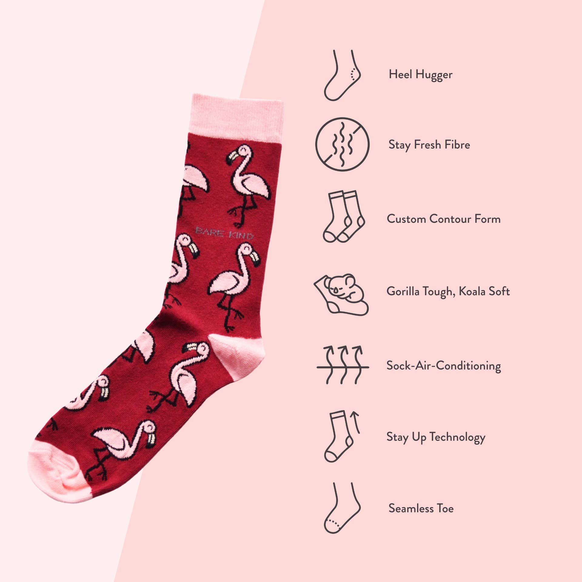 Bare Kind Socks - Wholesale Socks - Unisex - Flamingo Socks | Bamboo Socks | Red Socks | Africa Socks6