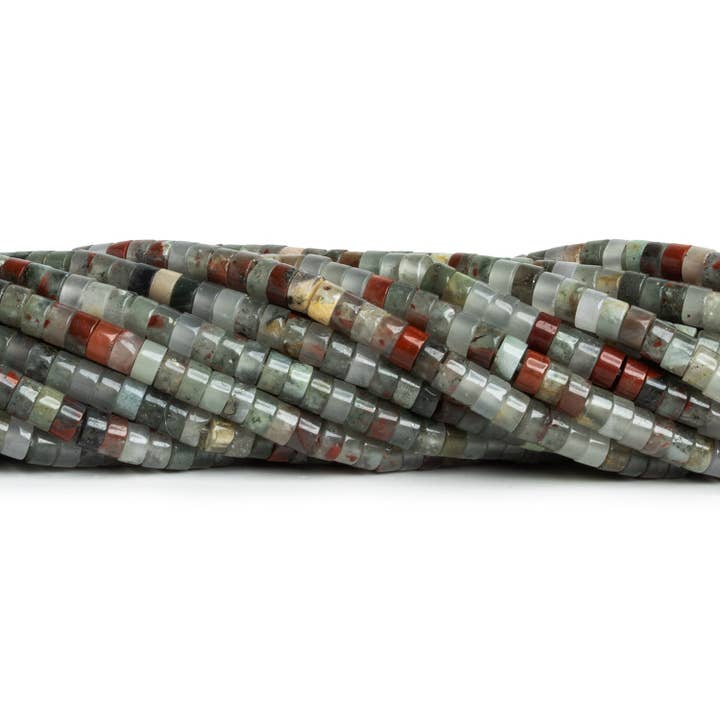 4mm Bloodstone Heishis 12 inch 110 Beads for wholesale by The Bead Traders