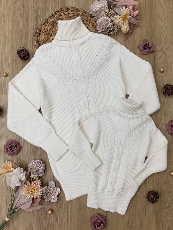 Mommy and Me Cream Oversized Cable Knit Sweater for wholesale on Faire3