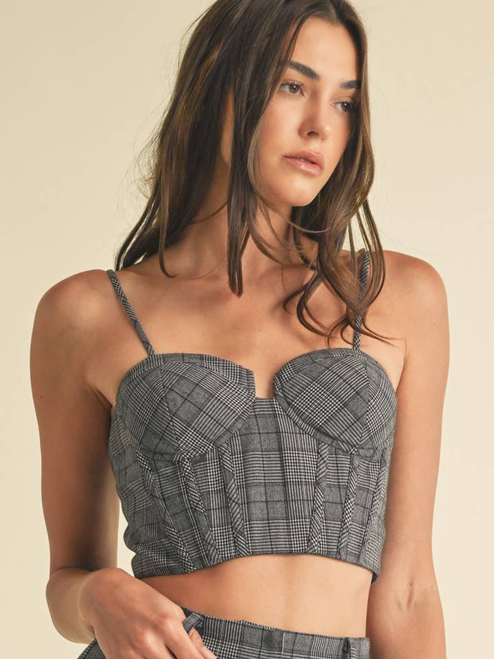 PLAID GRIGIO Top a bustino in tartan in vendita all'ingrosso su Faire