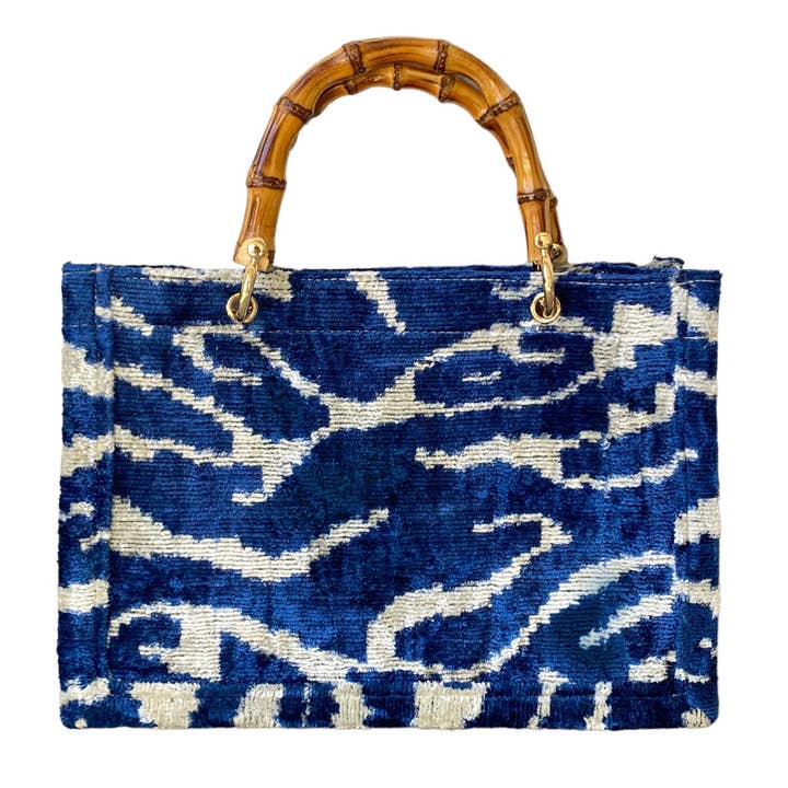 AYCA DESIGN - Wholesale Tote Bag - Women's - Silk Velvet Ikat Small Tote Bag with Bamboo Handle0