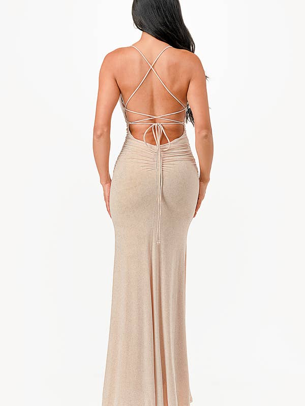 La Scala - Wholesale Dress - Women's - Glittered ITY Back lace up mermaid dress with waist shirring20