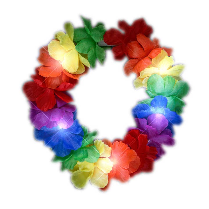 Blinkee.com, LLC - Wholesale Party Hat/Crown - Light Up Rainbow Hawaiian Stretch Flower Crown