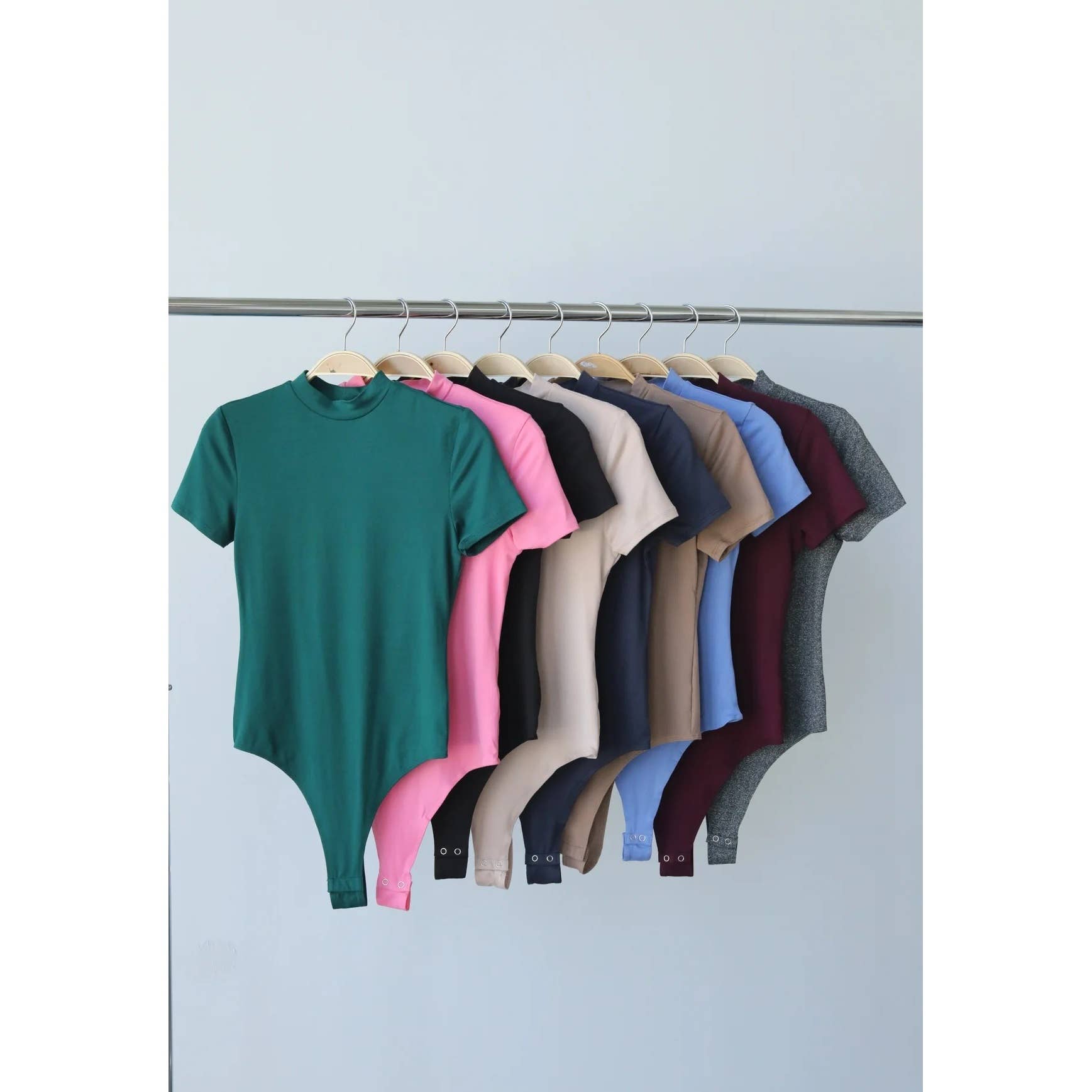 Apolline - Wholesale Bodysuit - Women's - DTY Brushed Soft Short Sleeve Mock Neck Bodysuit0