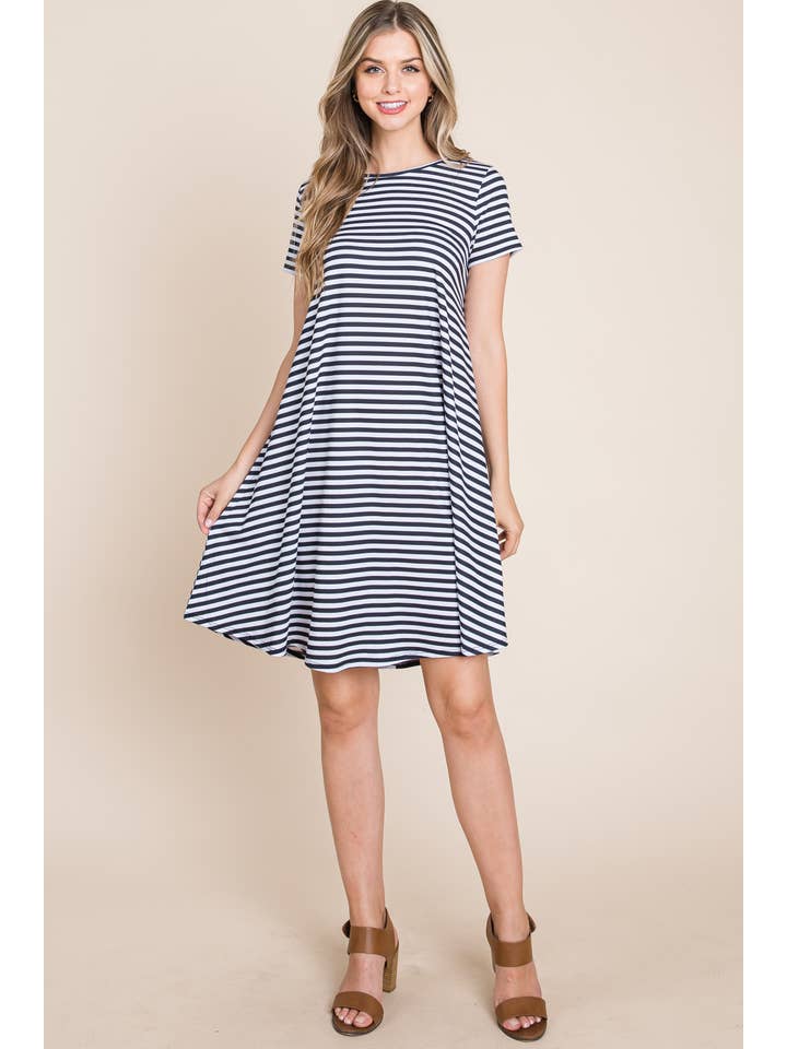 BLACK DA1387 STRIPED SWING DRESS for wholesale on Faire
