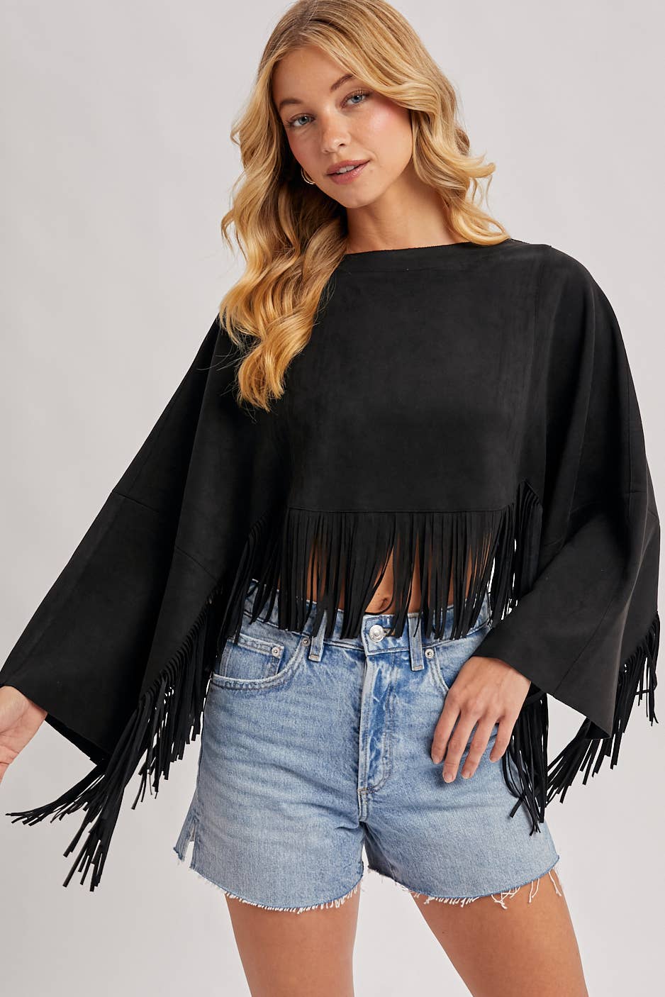 Bluivy - Wholesale Poncho - Women's - WESTERN BOHEMIAN SUEDE FRINGE CAPE0