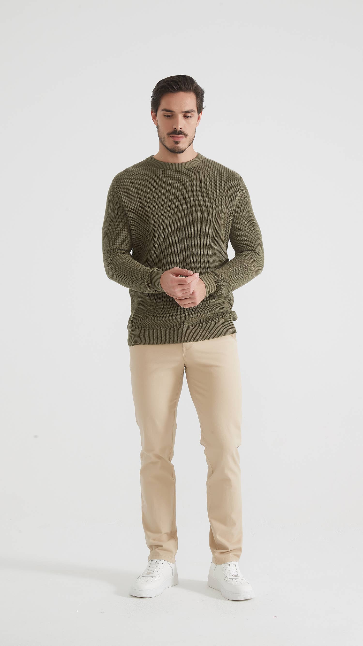 Yves Enzo – Pulôver - Homem por atacado – Camisola de gola redonda 100% algodão - Verde2