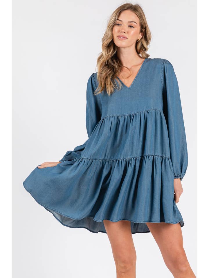 ZiA Apparel - Wholesale Dress - Women's - Thin Denim Tiered Dress