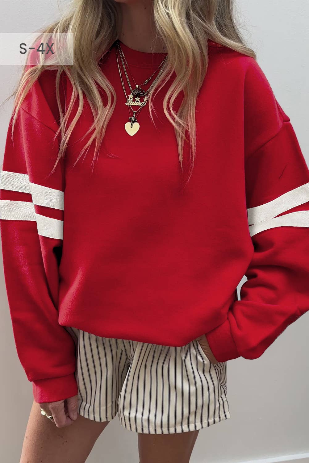 66DISCO - Wholesale Sweatshirt - Women's - 66Love Varsity Striped Plus Size Sweatshirt (S-4X)2