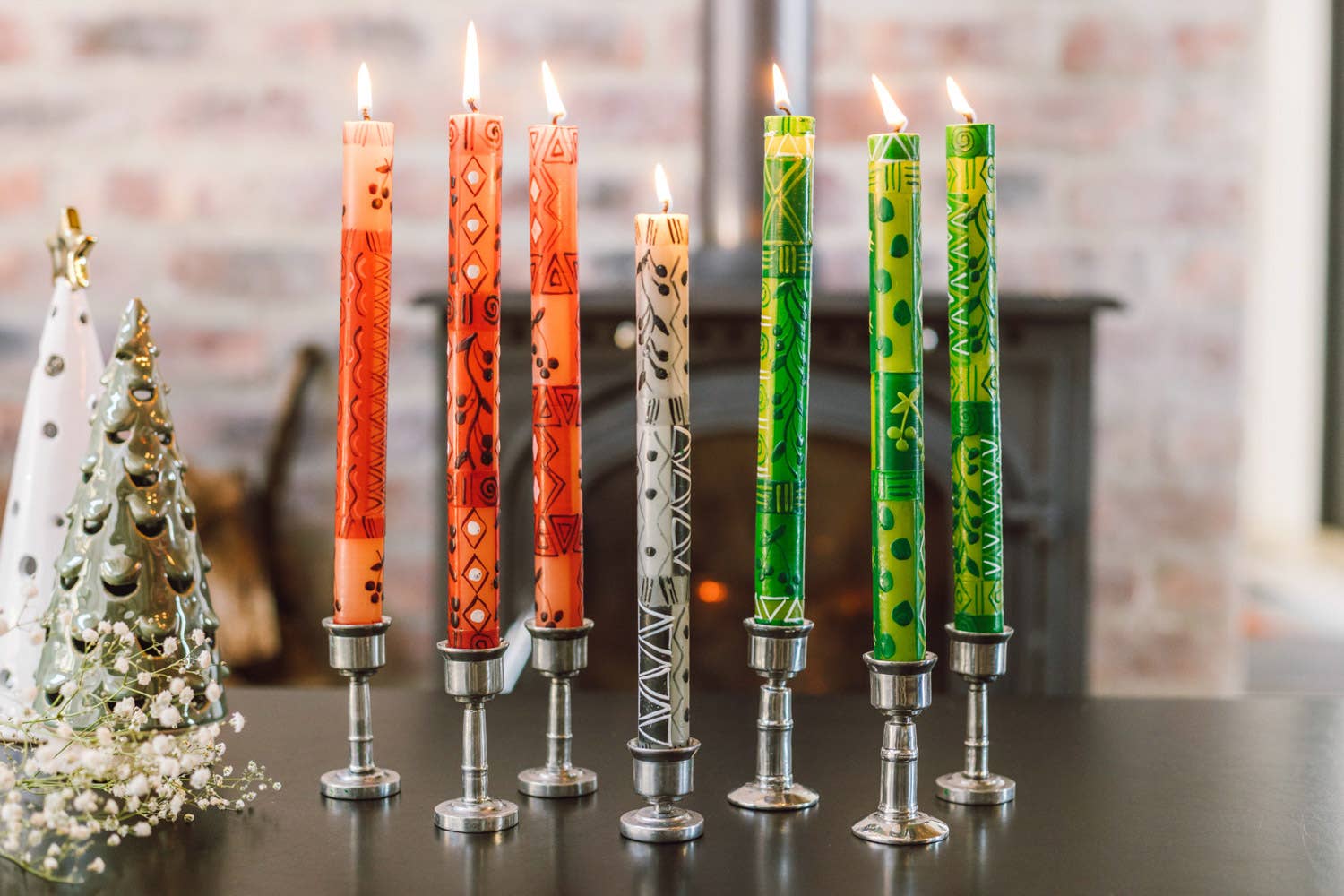 Thumbprint Artifacts - Wholesale Tapered Candle/Candlestick - Kwanzaa Candle - Taper Set2